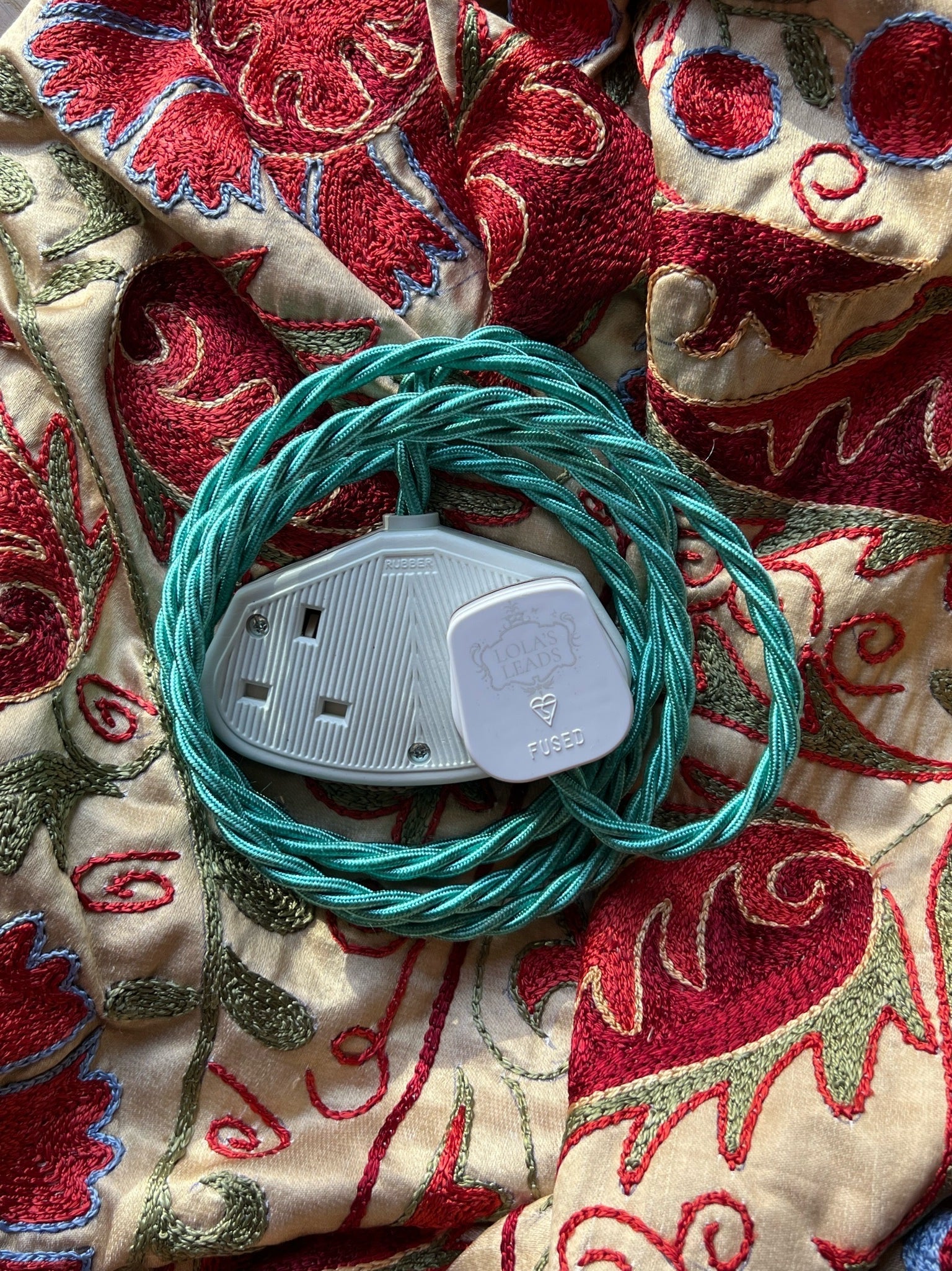Lola's Leads Kingfisher Teal Fabric Covered Extension Cable