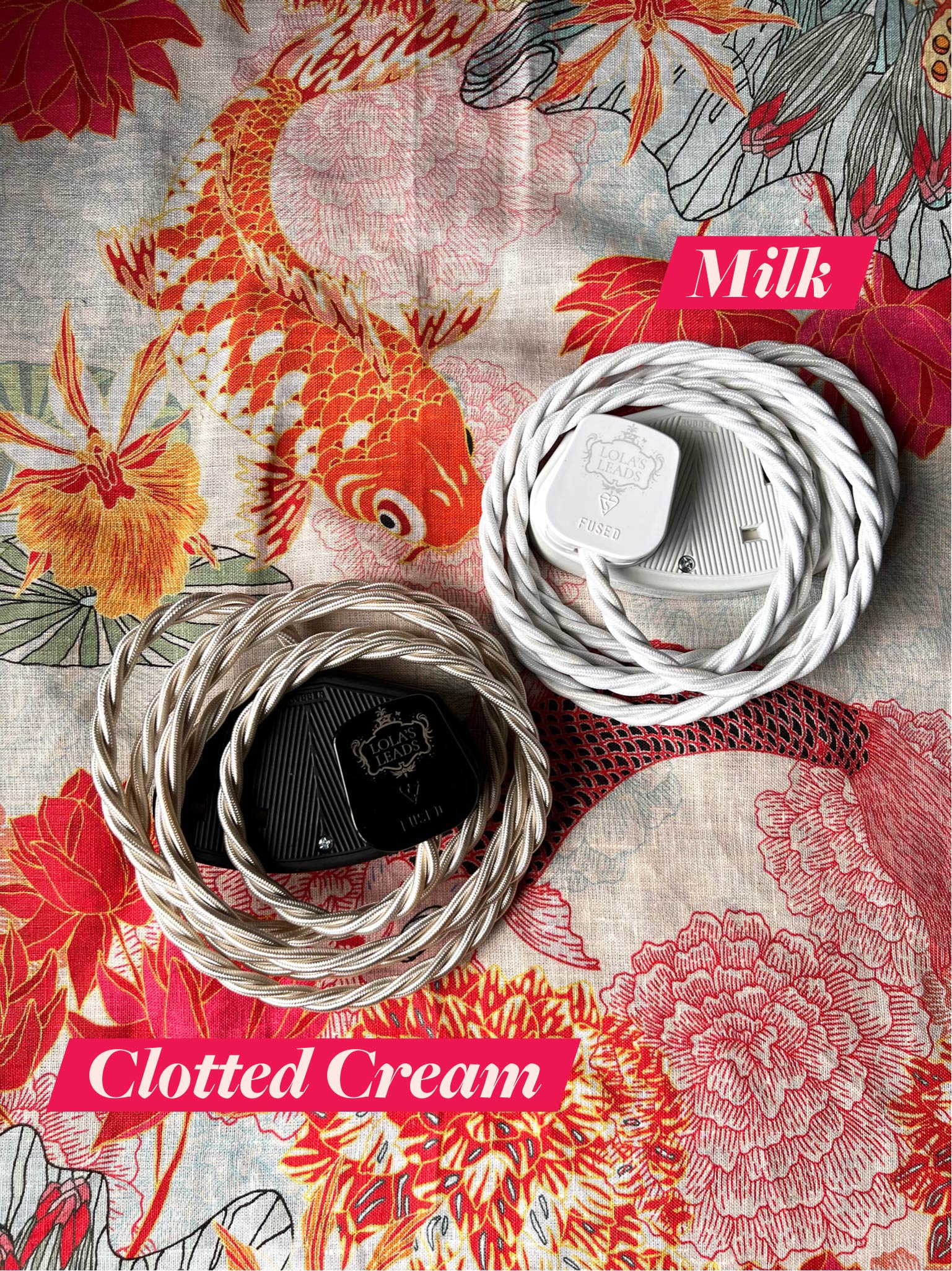 Clotted Cream + Black - Lola's Leads Fabric Extension Cable