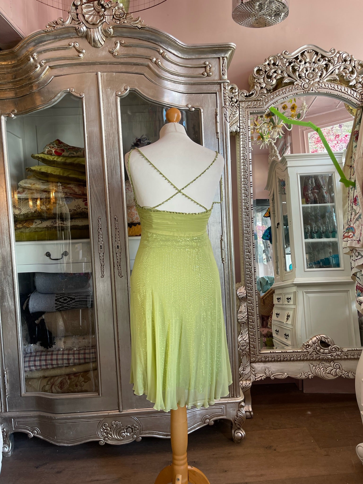 Lime Sequin Chiffon Mini Dress