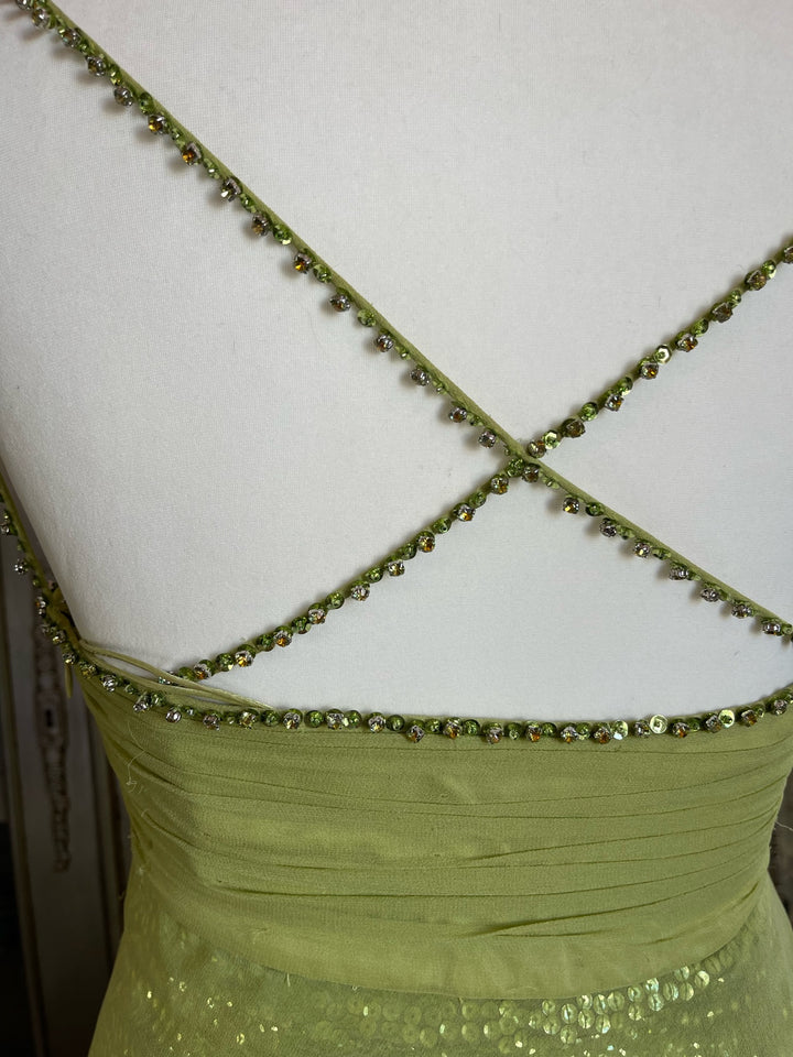 Lime Sequin Chiffon Mini Dress