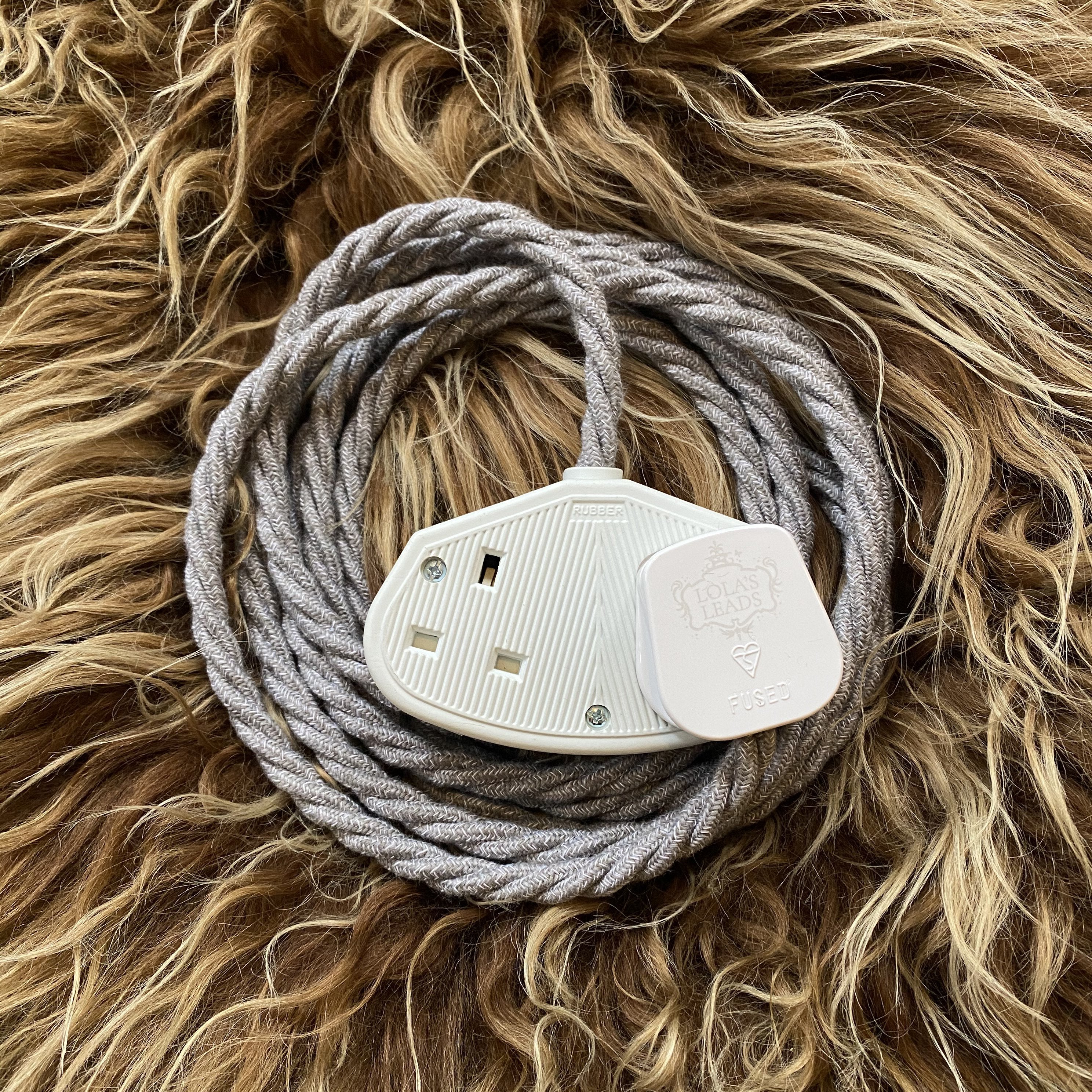 Lola's Leads Ash Grey Linen Fabric Covered Extension Lead