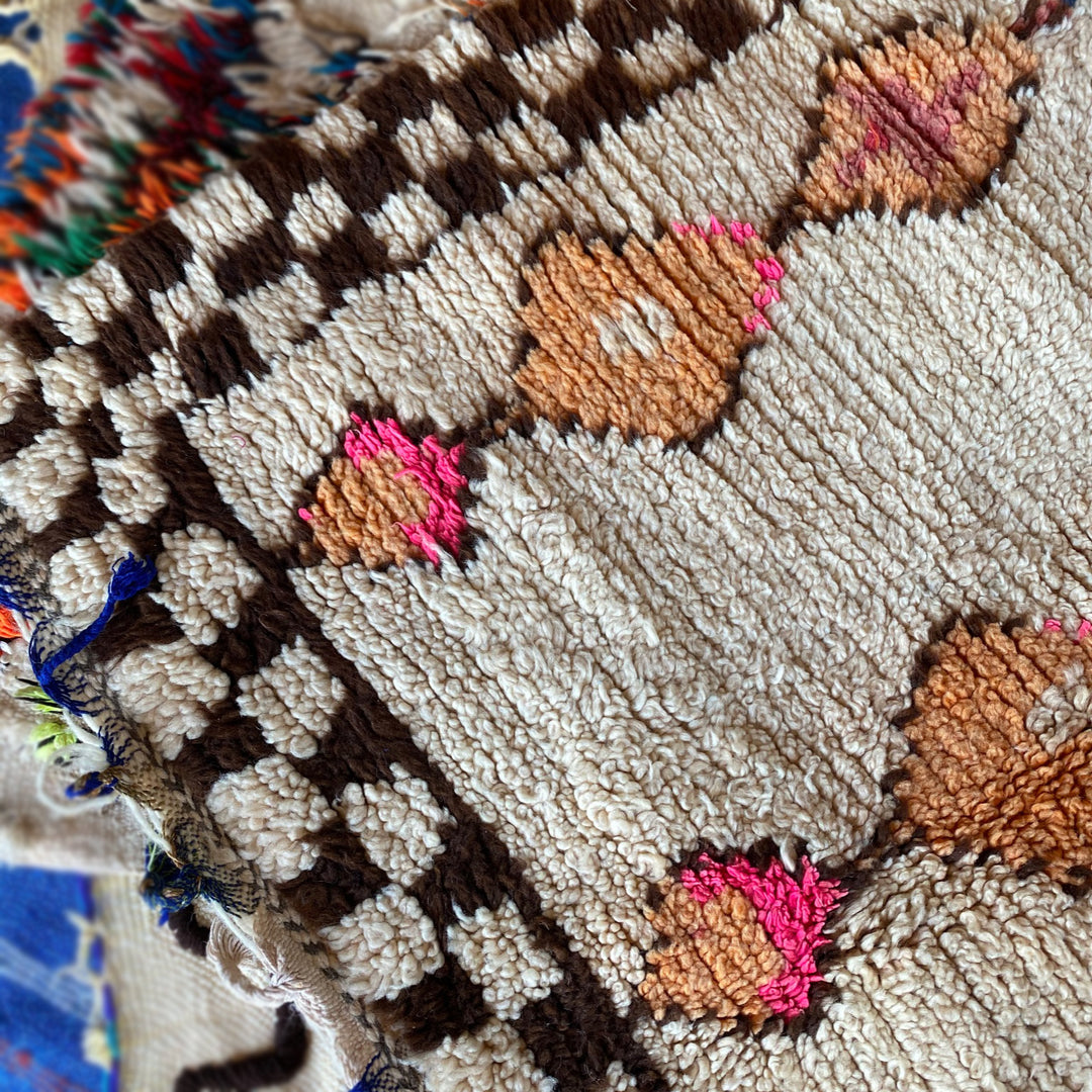 Antique Mocha &amp; Pink Diamond Checkered Moroccan Rug