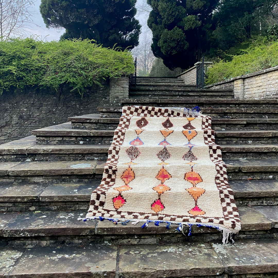Antique Mocha & Pink Diamond Checkered Moroccan Rug