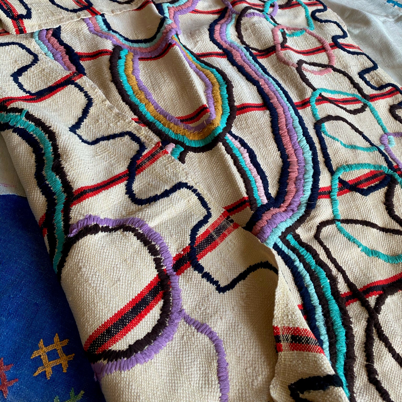Hand-embroidered Beber Moroccan Rug
