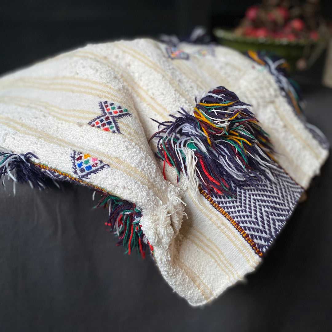 Cream &amp; Navy Stripe Moroccan Tassel Tamizart