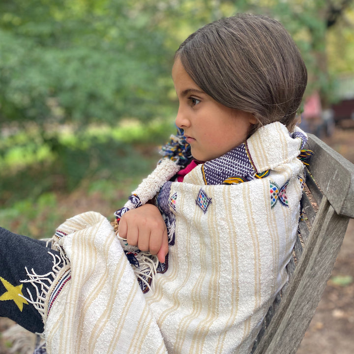 Cream &amp; Navy Stripe Moroccan Tassel Tamizart