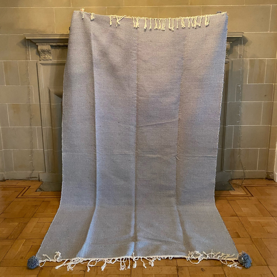 Blue Heather Tassel & Pom Pom Throw