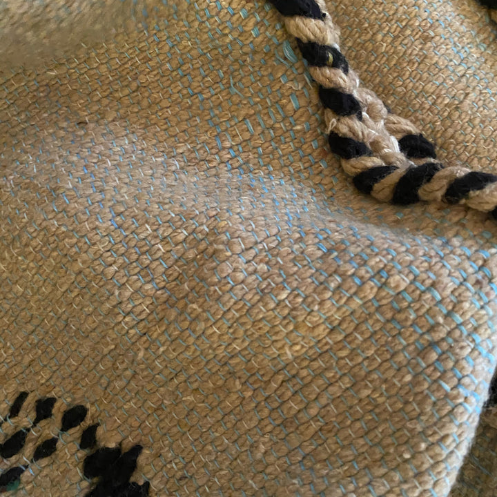 Sand &amp; Black Diamond Throw with Pom Poms