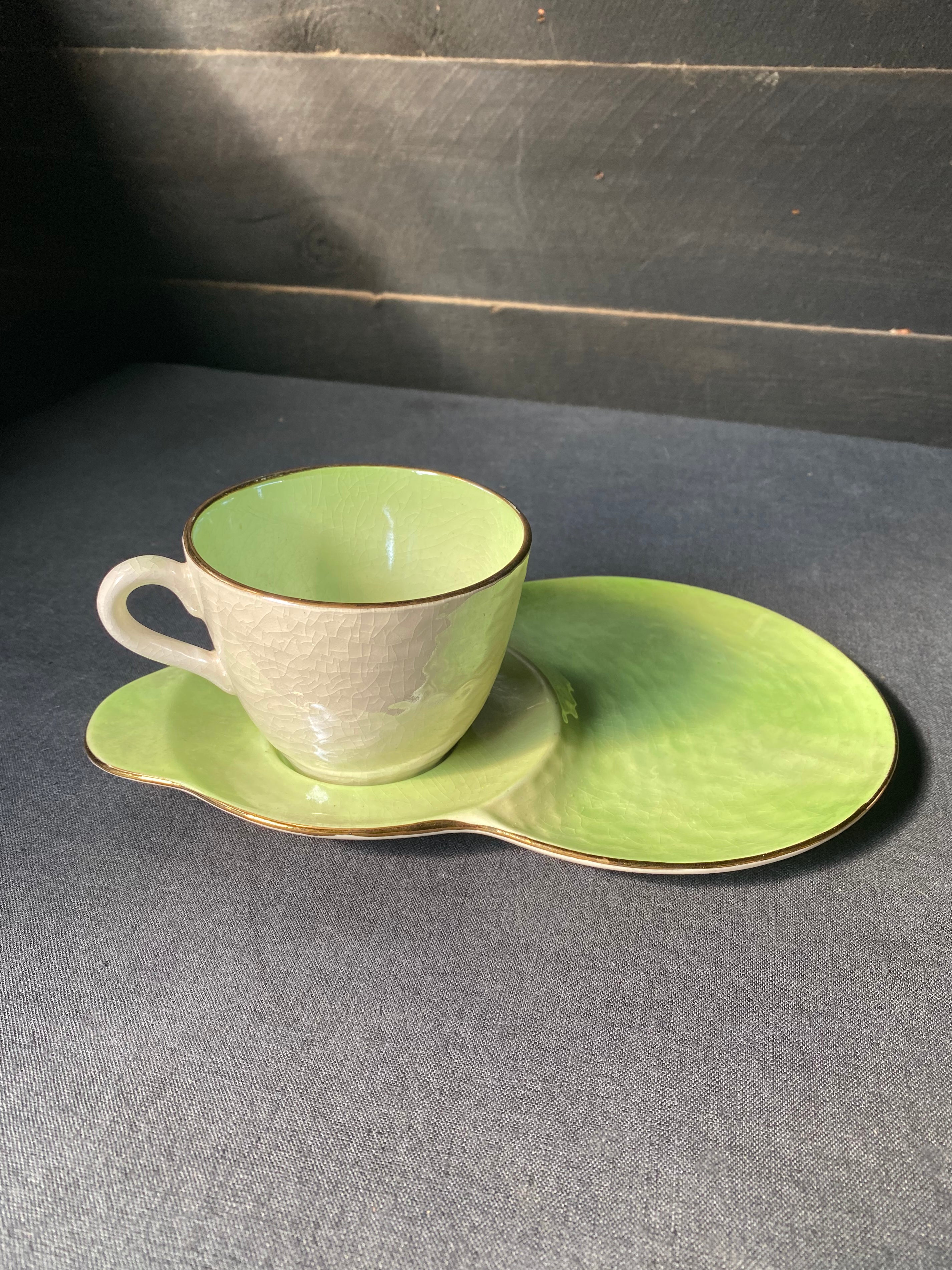 Green Maling Lustreware Teacup & Saucer