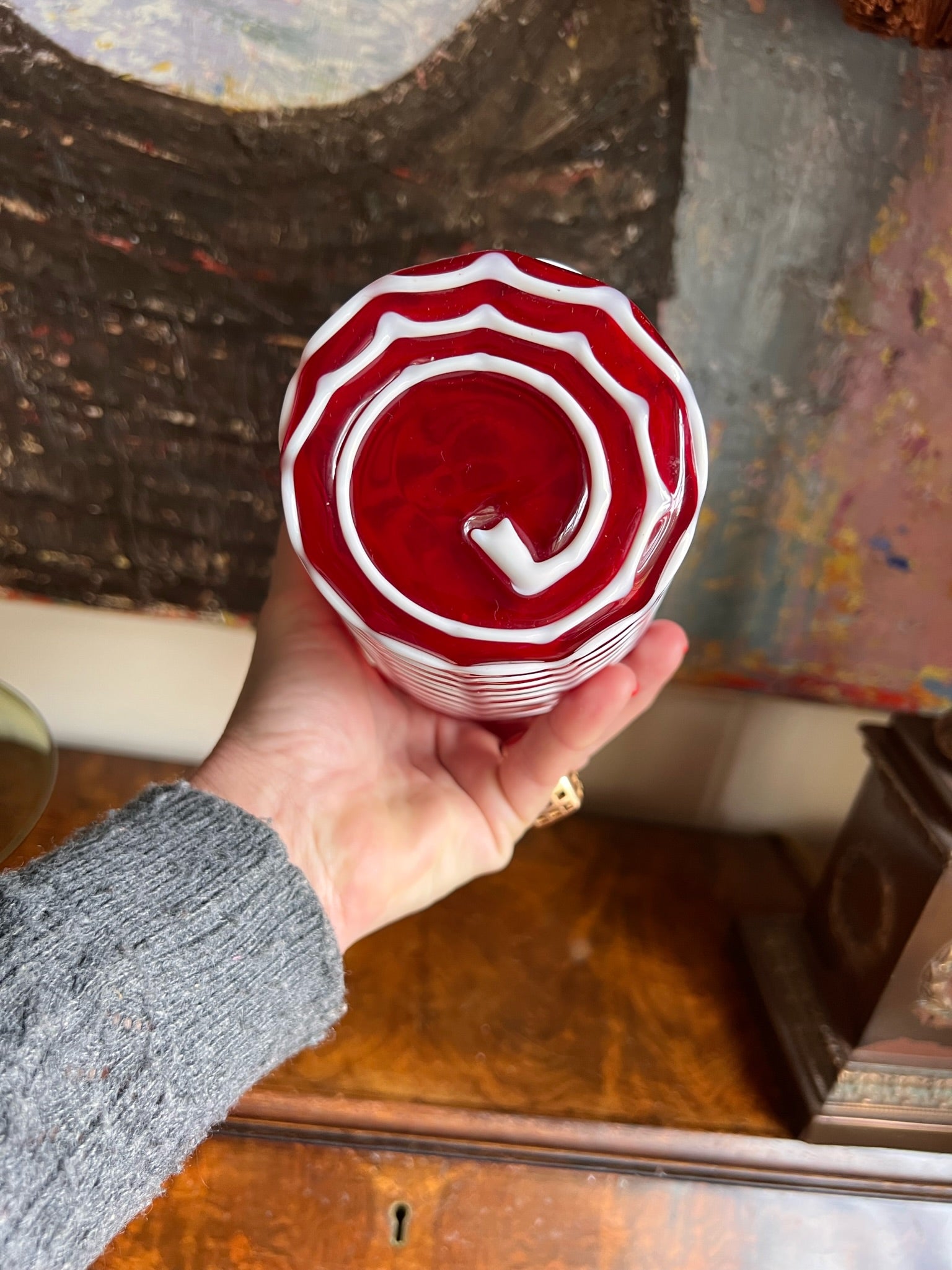 Murano Candy Stripe Red Vase