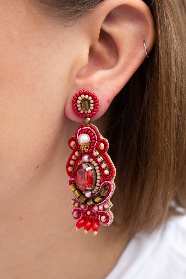 Ornate Red Drop Earring