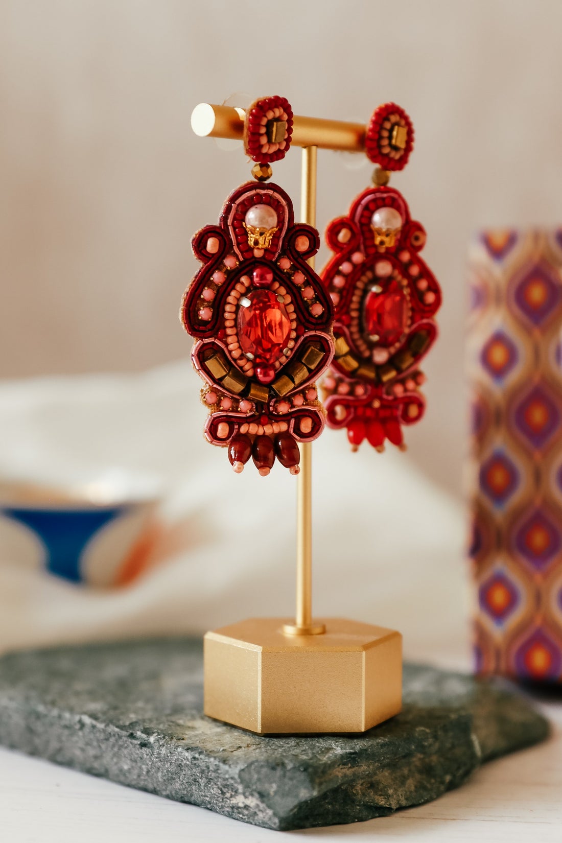 Ornate Red Drop Earring