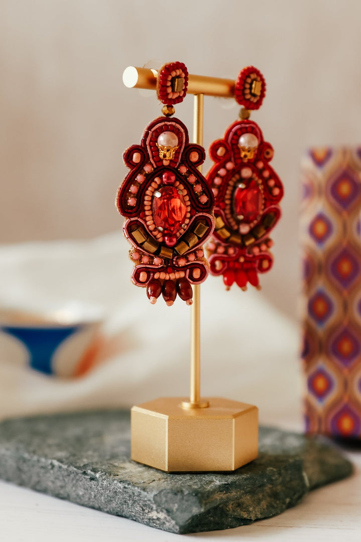 Ornate Red Drop Earring