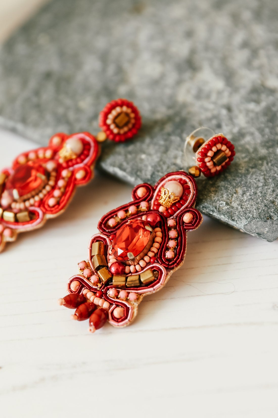Ornate Red Drop Earring