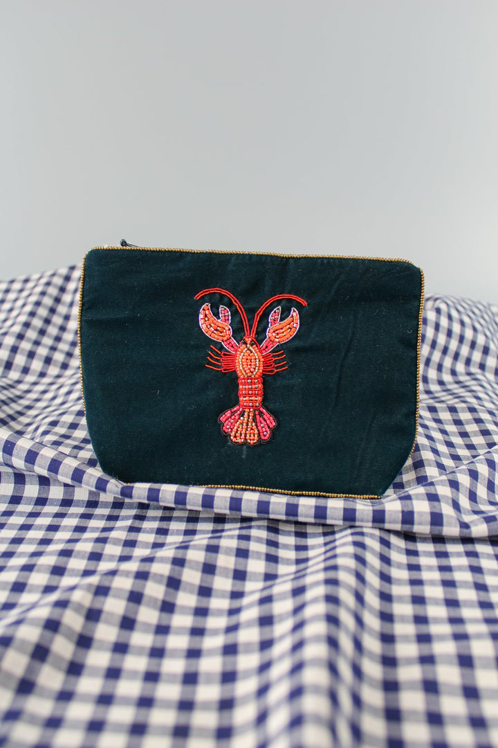 Velvet Beaded Ocean Teal Lobster Purse