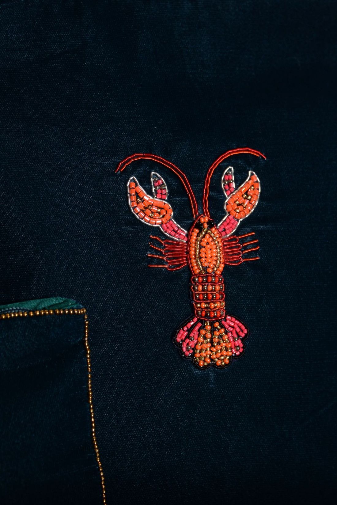 Velvet Beaded Ocean Teal Lobster Make Up Bag