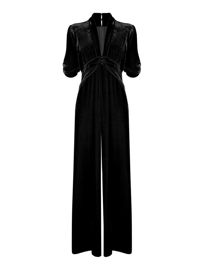 Sable Jumpsuit Silk Velvet - Jet Black