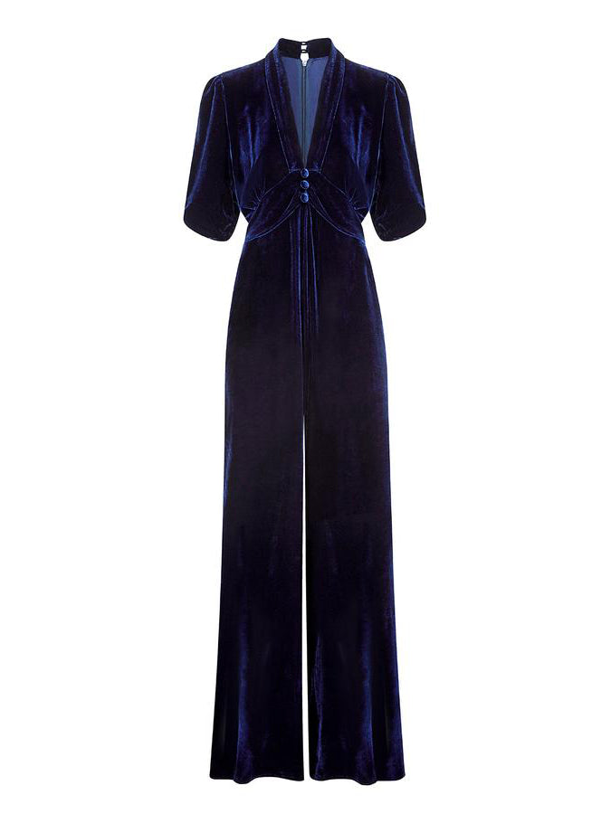 Sable Jumpsuit Silk Velvet - Midnight