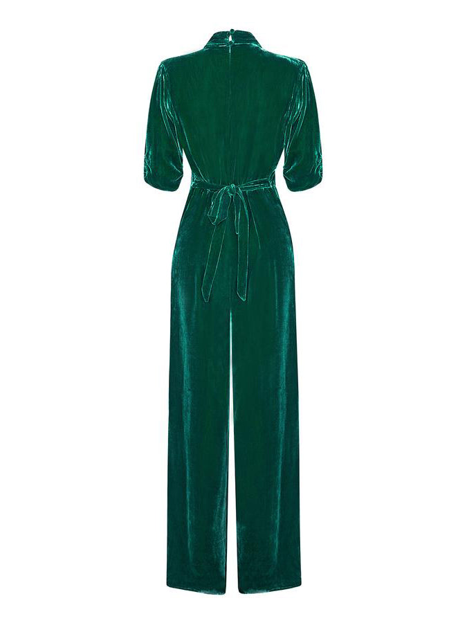 Sable Jumpsuit Silk Velvet - Peacock Green