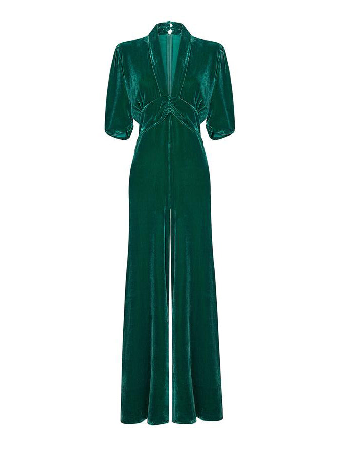Sable Jumpsuit Silk Velvet - Peacock Green