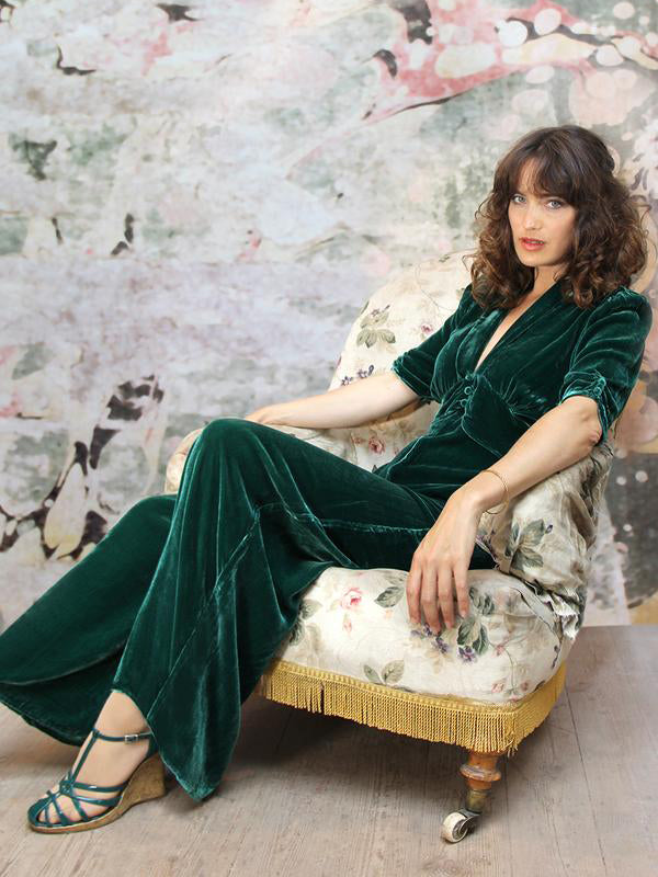 Sable Jumpsuit Silk Velvet - Peacock Green