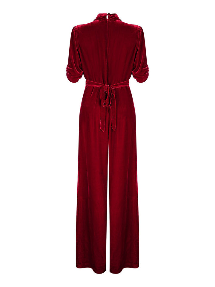 Sable Jumpsuit Silk Velvet - Deep Red