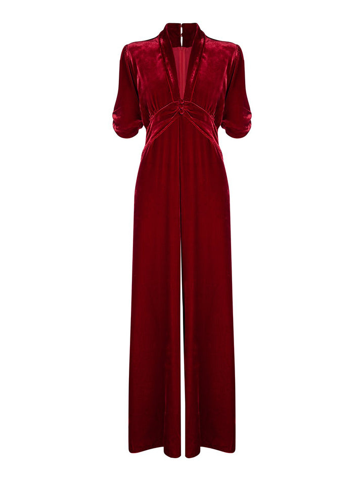 Sable Jumpsuit Silk Velvet - Deep Red