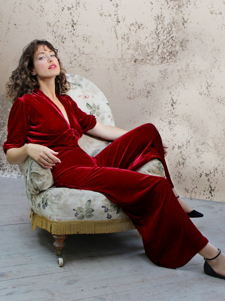 Silk Velvet Velvet Jumpsuit Red Essential Confidence Wine Red