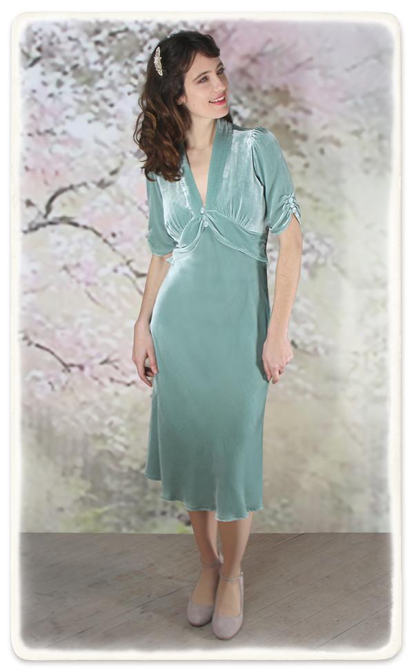 Sable Midi Dress Sea Foam Silk Velvet