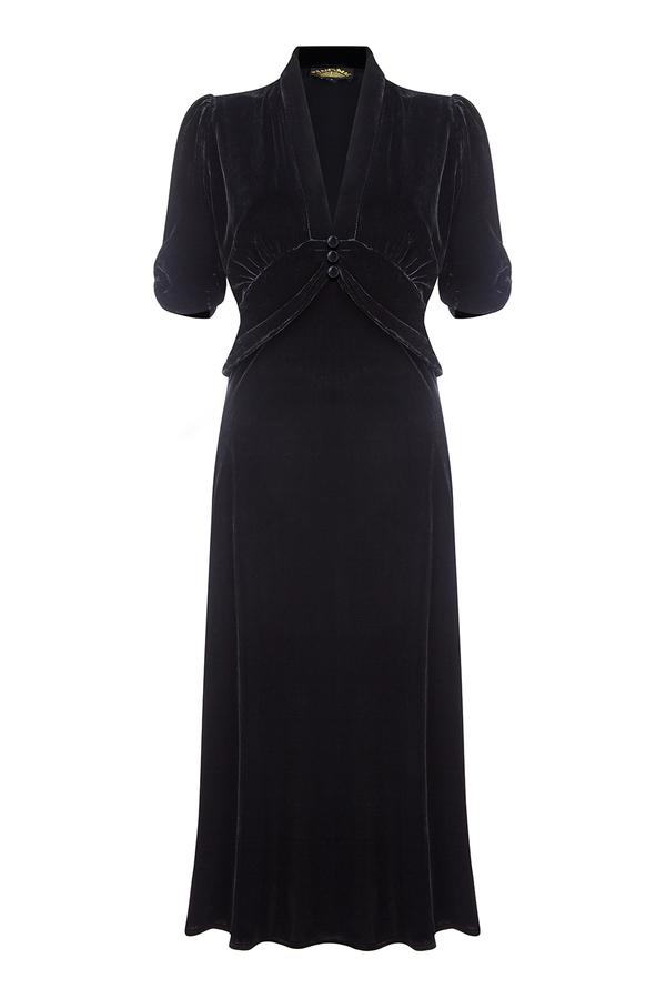 Sable Midi Dress Jet Black Silk Velvet
