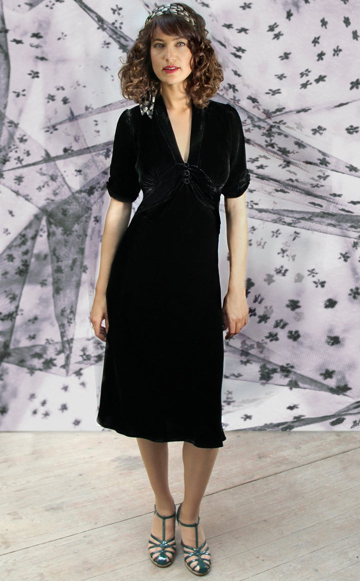 Sable Midi Dress Jet Black Silk Velvet