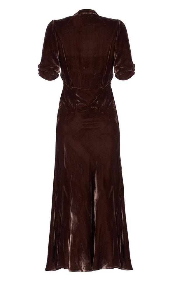 Sable Midi Dress Chocolate Silk Velvet