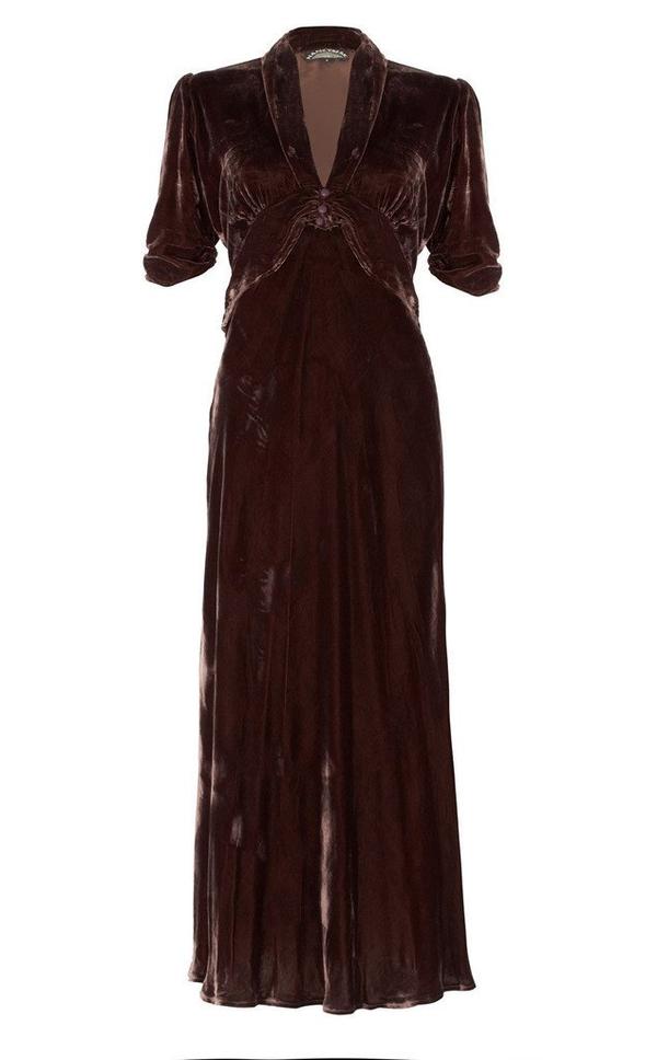 Sable Midi Dress Chocolate Silk Velvet