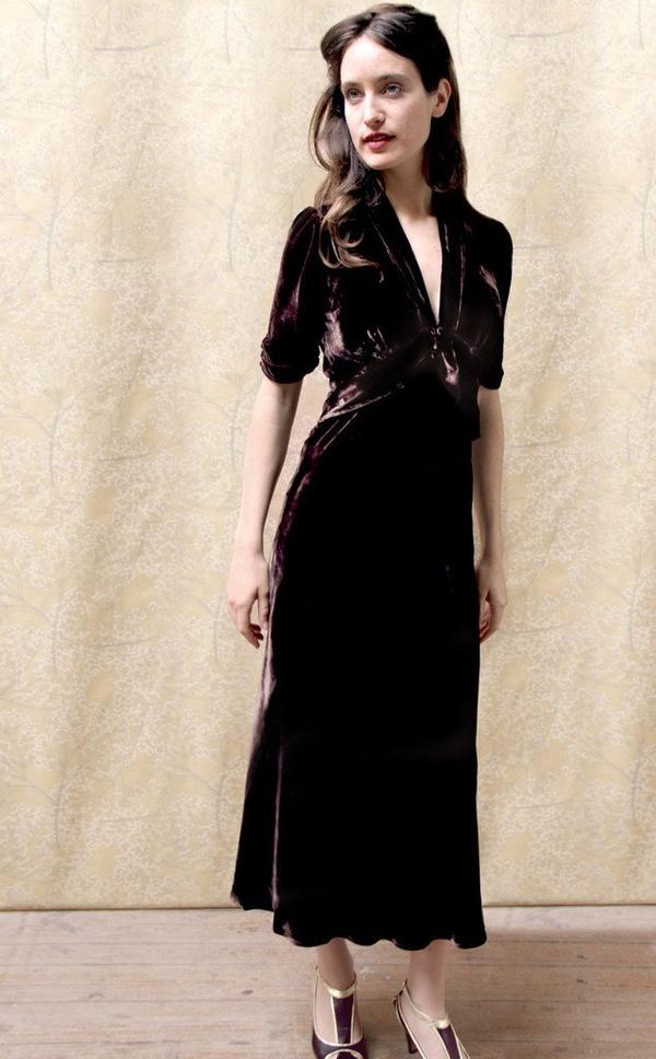 Sable Midi Dress Chocolate Silk Velvet