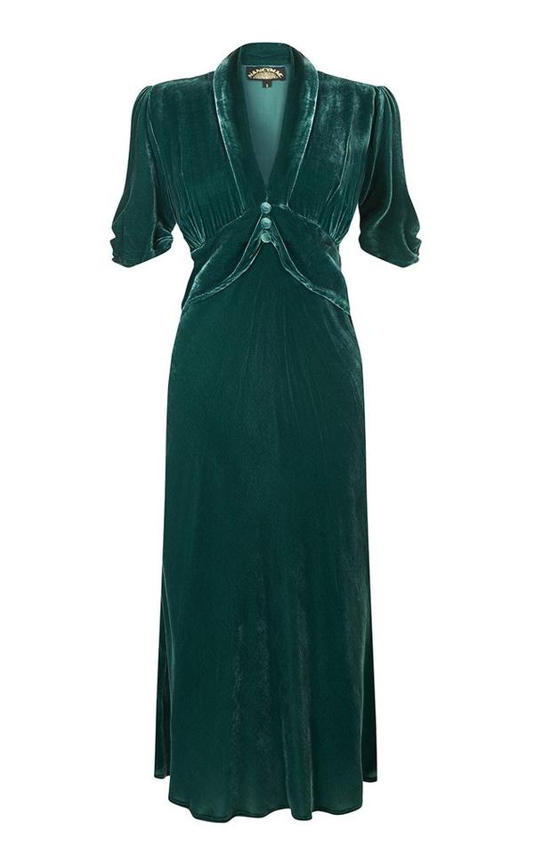Sable Midi Dress Peacock Silk Velvet
