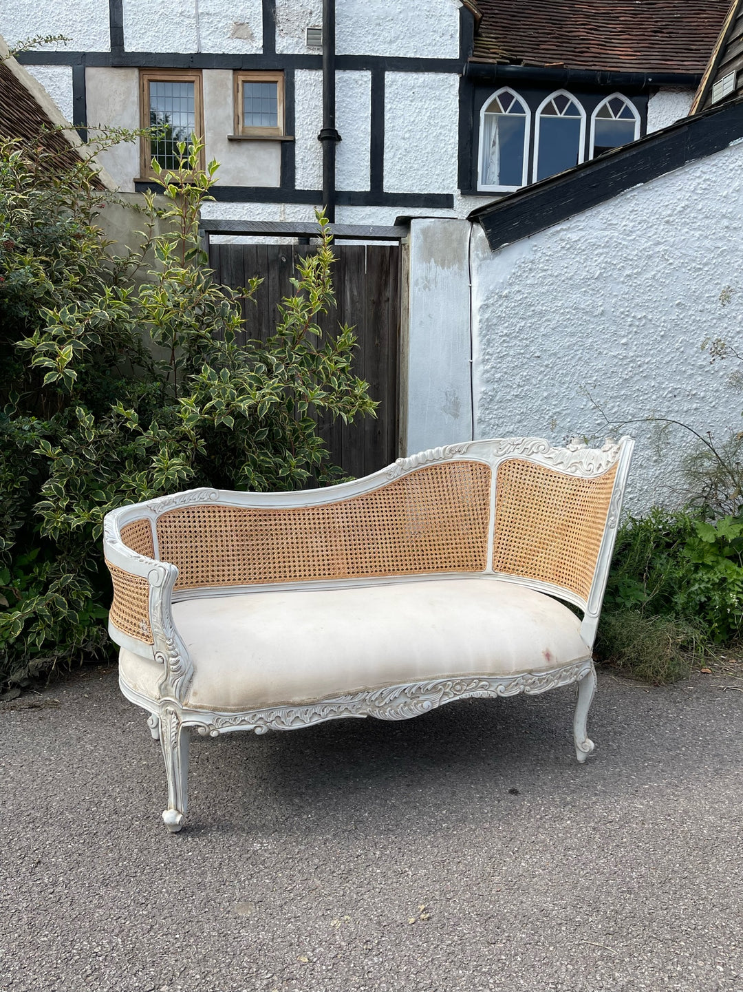 Ornate Carved French Style Rattan Chaise