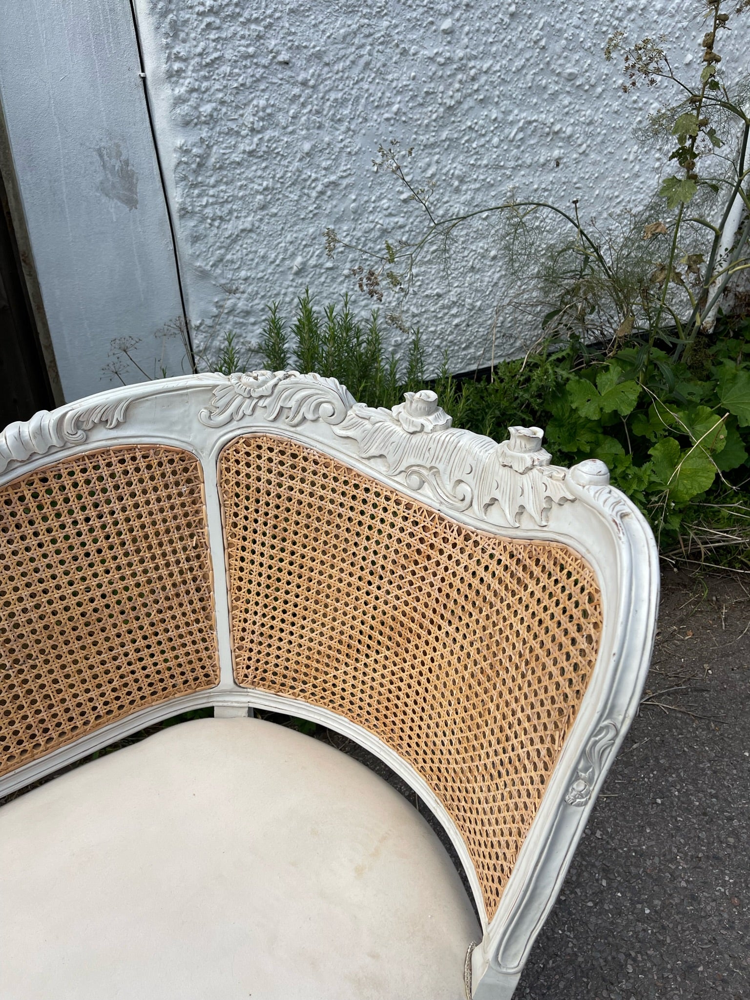 Ornate Carved French Style Rattan Chaise