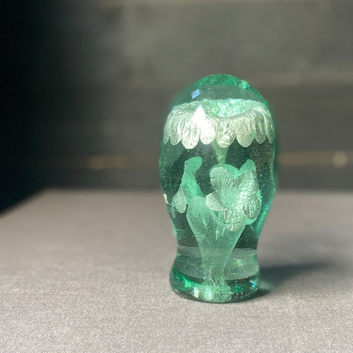 Silver Flower Encased Glass Paperweight