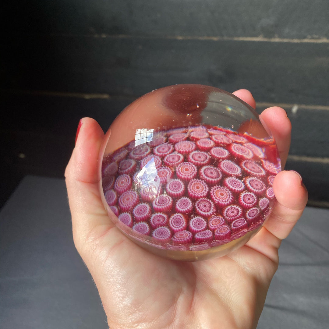 Murano Glass Pink Millefiori Globe Paperweight