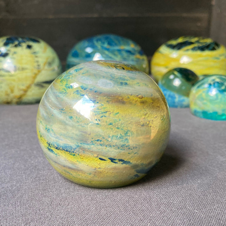 Mdina Mid Century Glass Globe Paperweight - Waves of Sand