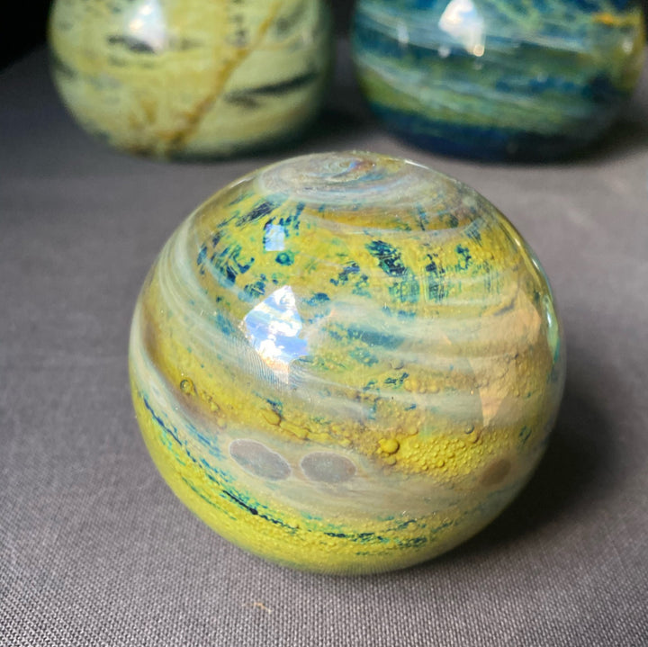 Mdina Mid Century Glass Globe Paperweight - Waves of Sand