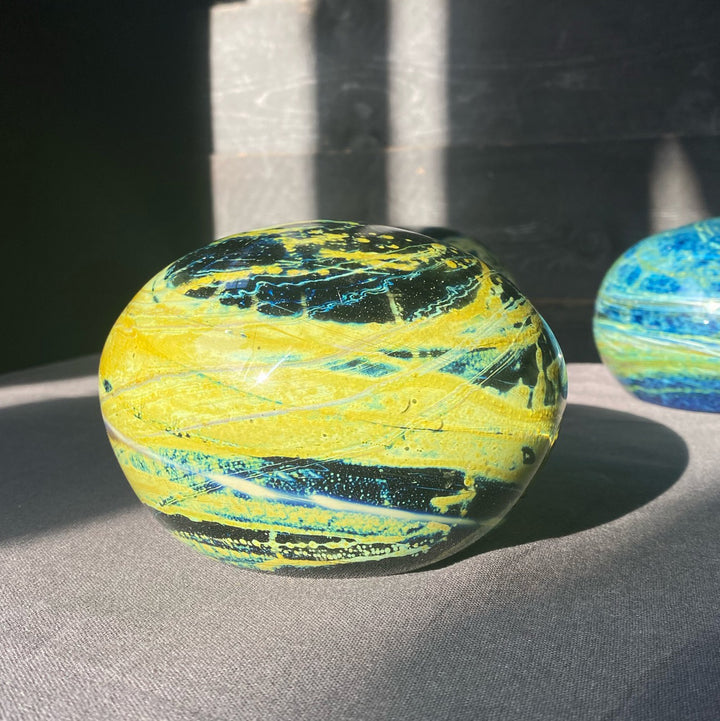 Mdina Mid Century Glass Globe Paperweight - Electric Sand