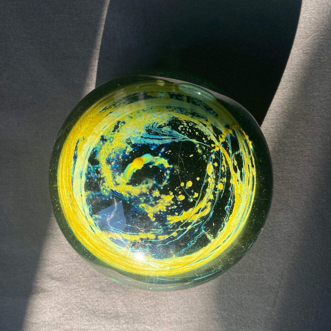 Mdina Mid Century Glass Globe Paperweight - Electric Sand
