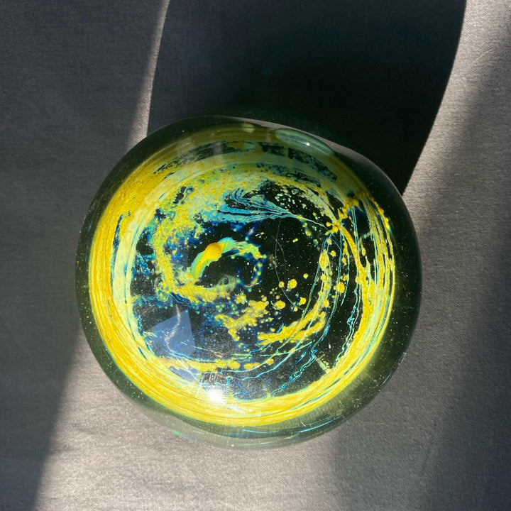 Mdina Mid Century Glass Globe Paperweight - Electric Sand