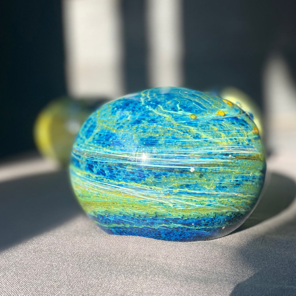 Mdina Mid Century Glass Globe Paperweight - Galactic Sea