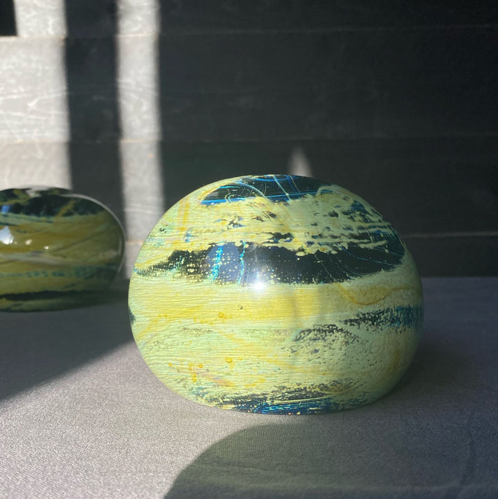 Mdina Mid Century Glass Globe Paperweight - Midnight Beach