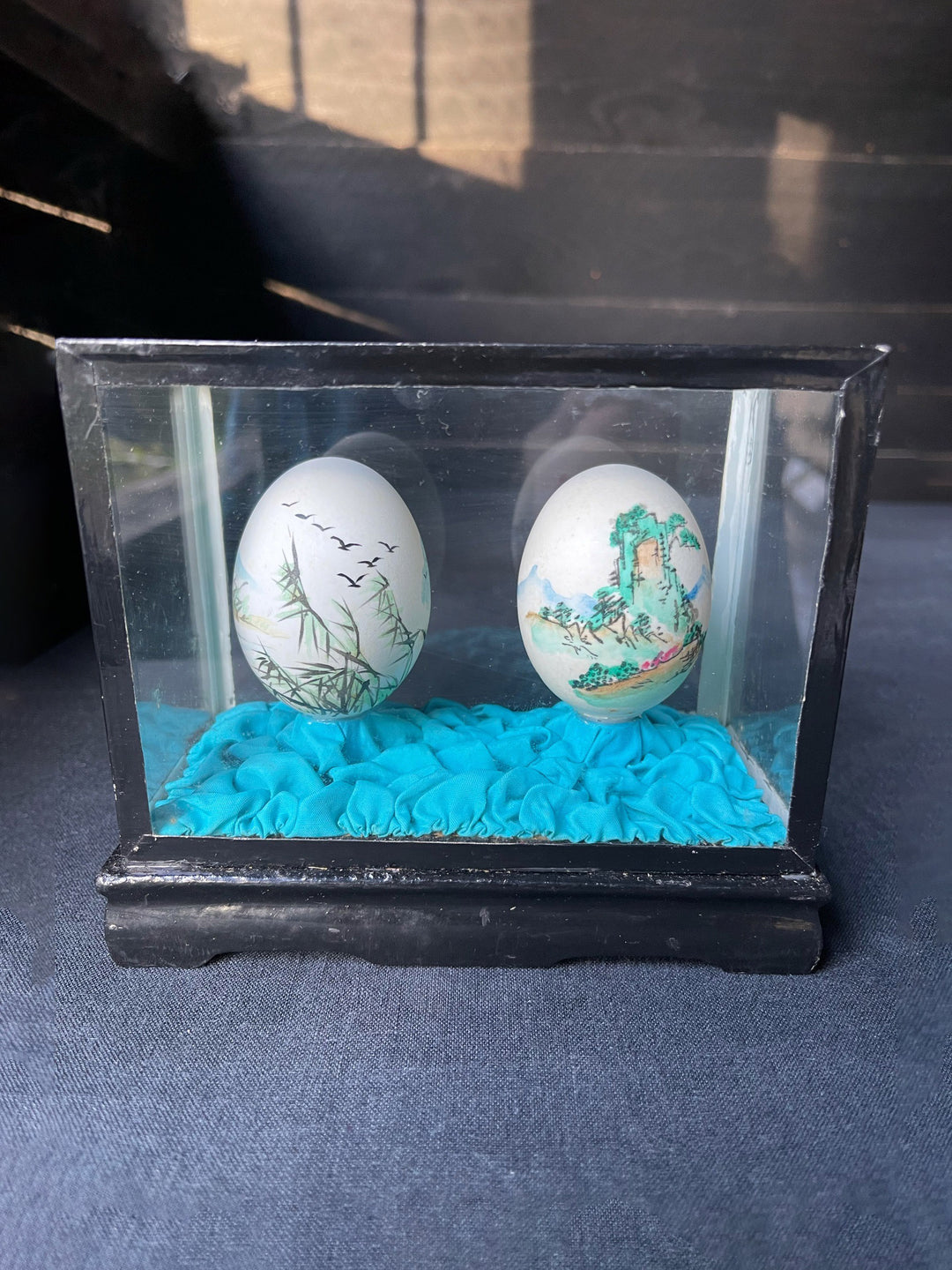 Pair of Vintage Chinese Painted Eggs - Ducks on the River