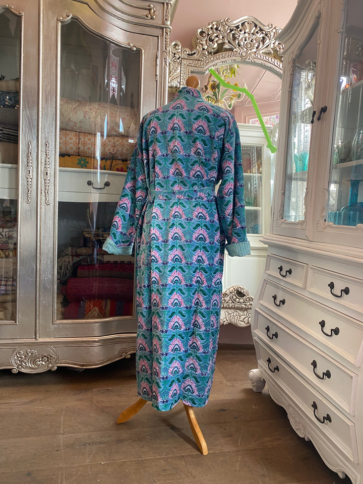 Peacock Blue Turquoise Velvet Dressing Gown
