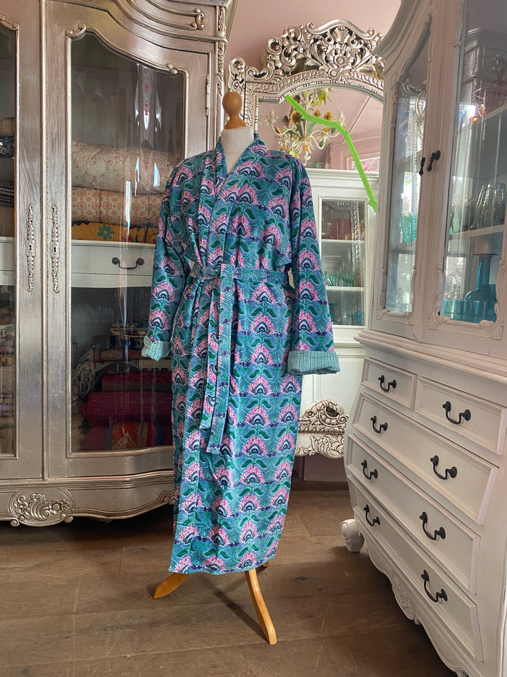 Peacock Blue Turquoise Velvet Dressing Gown