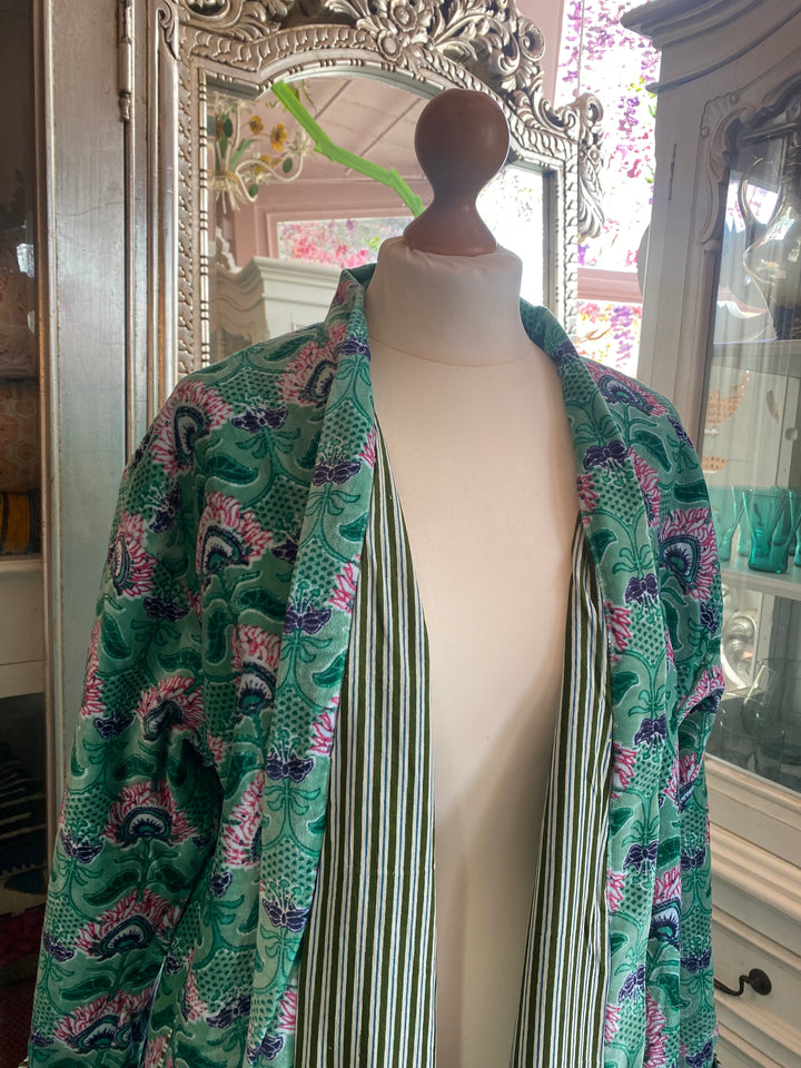 Peacock Print Turquoise Velvet Dressing Gown